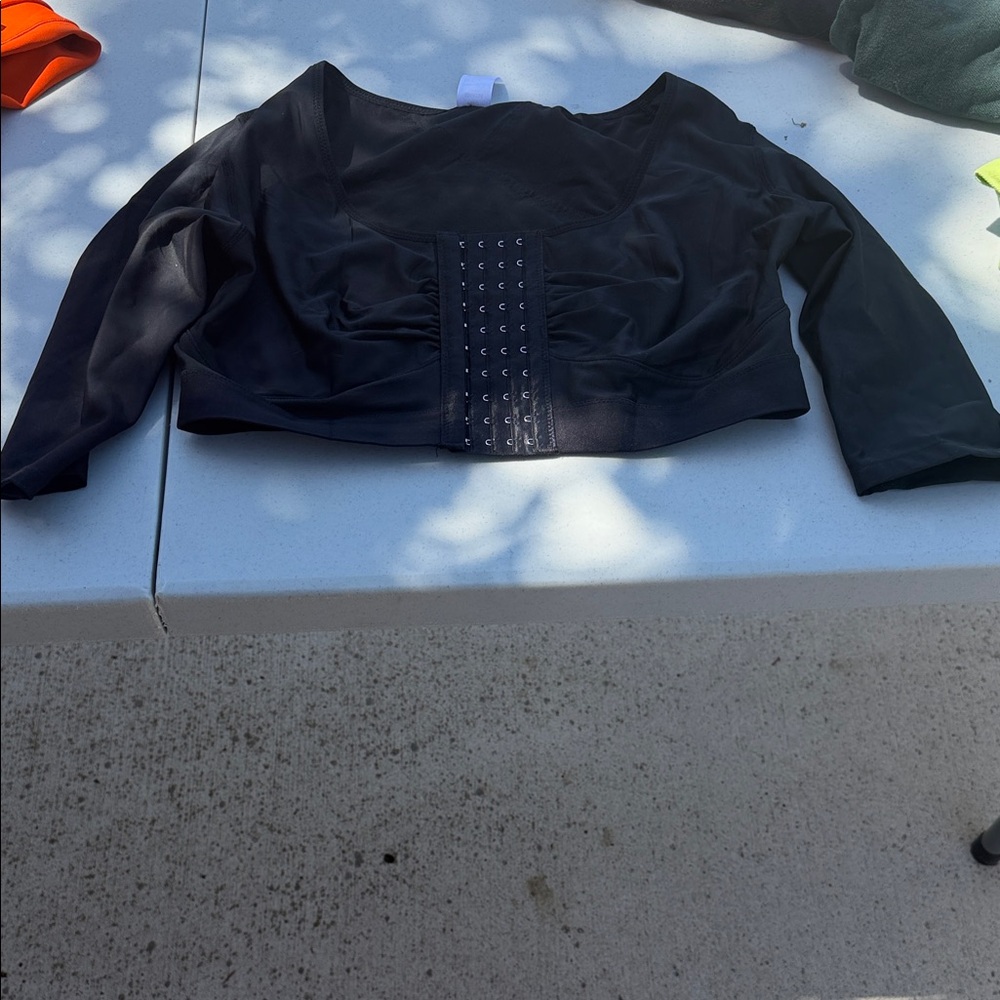 Black Long Sleeve Crop Top with Front Hook Closure